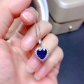 Elegante collar de plata con colgante de zafiro azul en forma de corazón y halo radiante - Blue Diamond Tz-31 [con Caja Y Cadena]