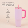 Pink 40oz leakproof tumbler with handle, double-wall insulation, and straw lid feature - 40oz / Type A (Pink Colorblock)