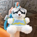 Cool white plush bear keychain wearing blue knitted sweater and goggles for bag charm - White Bear in Blue Sweater - Pilot Plush Charm