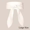Plus size white wide corset belt in soft faux leather with an elegant front tie bow design - Plus Size / White