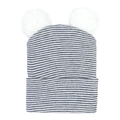 Dettagli della trama a maglia del cappello neonato a righe blu e bianche con pompon - Nero e Bianco