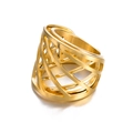 Chic hollow geometric knotted wide ring in gold-plated stainless steel for women - US 7 / Gold 3-Hollow Lattice