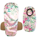 Cuffia da notte lunga in raso rosa a fiori con ampia fascia elastica per capelli - Taglia unica / Rosa Con Fiori Rossi