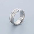 Silver stainless steel feather ring with central diamond accent and polished finish - US 8 / Silver