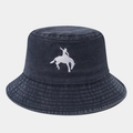 Chapeau bob en denim délavé bleu marine avec broderie de cavalier pour style décontracté - Taille unique / Bleu marine
