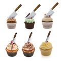 Set decorazioni Halloween per cupcake con coltelli insanguinati horror per torte di festa - Decorazioni per torte con coltelli insanguinati