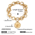 Golden stainless steel coin bracelet featuring an angel pendant and T-bar toggle clasp - Gold Angel Pendant T-Bar Bracelet (JDB0306062)