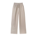 Women's beige high-waist wide-leg pants with drawstring and vertical stripe texture - XS / Bottoms / Beige