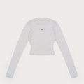 Kurzes, eng anliegendes Langarm-T-Shirt in Hellgrau mit minimalistischem Blumendruck - S / Nebula Grau