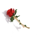 Broche fleur de rose élégante en alliage doré avec pétales rouges et cristaux verts - Style 2 (Rose Rouge Mate)