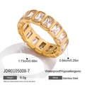 Macro view of gold stainless steel ring with zircon inlays and detailed dimensions - Gold Rectangular Eternity Band Style (JDR0105008-7)