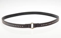 Handmade dark brown leather cord belt with metal studs and golden round buckle - 56-58cm / Dark Brown Metal Studded Belt with Gold Ring Buckle (AB29)