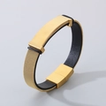 Bracciale minimalista in pelle nera e maglia in acciaio inossidabile dorato con placca - Stile A Superficie Lucida Oro (KB188935-K)
