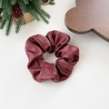 Elastic leather scrunchie in deep burgundy red with textured finish for women - Medium / Burgundy