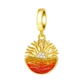 Gouden oceaan-zonnehanger met rood-oranje emaille golven en zirkooninleg - Zonsopgang op Zee Hanger (1226)