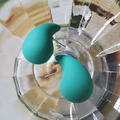 Exaggerated teardrop earrings in matte turquoise green finish with CBB gold plating - Cyan Medium 3.1CM