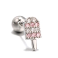 Ice cream shaped ear stud with pink and white cubic zirconia and screw ball back - Ice Pop / Silver