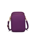 Purple nylon crossbody phone bag with multi-layer zippers and adjustable strap - Purple