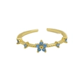 18k gold plated adjustable ring featuring a vibrant blue zircon flower and beaded band - December