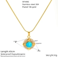 Collana in acciaio inossidabile dorato con ciondolo in turchese e perla su sfondo bianco - Stile Disco Perla Turchese (SP348G)