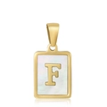 Gold rectangular necklace pendant with white shell inlay and golden letter F detail - Letter F