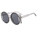 Transparent grey round oversized sunglasses with butterfly wings design and dark grey lenses - Transparent Grey Frame Grey Lens