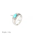 Vintage-Ring aus silberfarbenem Edelstahl mit ovaler Türkisstein-Einlage - Silber Oval Türkis Stil (YYR023170-P-6)