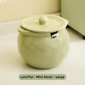 Large mint green ceramic lard jar with lid and spoon for kitchen seasoning storage - 1400ml Glossy Mint Green Stone Pattern