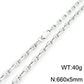 Polished silver stainless steel pig nose button chain necklace with lobster clasp - Silver Bamboo Link Chain (KN295420-KFC)