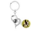 Custom heart pendant necklace showing a projection stone with a pet dog photo insert - Keychain Silver Color