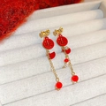 Eleganti orecchini per il Capodanno Cinese con carattere Fu dorato e nappe rosse - Stile Nappa Carattere Fu Fiocco (29# Perno per orecchini in argento-Rosso-Nappa a Ventaglio)