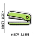 Detail view of a green stapler embroidered patch with measurement markers on white background - Green Stapler Style (X30QC-108-04)