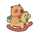 Cartoon capybara riding a wooden horse enamel pin for clothing and backpack decoration - Rocking Horse Capybara
