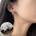 Polished silver X-shaped crossover earrings featuring a geometric double-layer design - Silver X Cross Studs (ED2429-1)