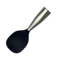 Black non-stick silicone rice paddle with textured surface and stainless steel handle - Black Stainless Steel Handle