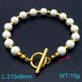 Elegante bracciale in acciaio inossidabile placcato oro 18K con perle e chiusura a T - Stile con Chiusura a T Dorata (KB202761-Z)