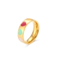 Goldener Edelstahlring mit bunten Herz-Emaille-Mustern in Rosa und Minzgrün verziert - US 6 / Herz