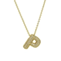 Chubby 18k gold plated bubble letter P necklace pendant with sparkling zircon stones - Letter P Necklace