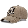 Casquette vintage en coton kaki délavé avec écusson brodé 84 et visière effet usé - Réglable / Kaki