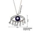 Detailed view of evil eye necklace with blue zircon and size specs 3cm by 2.6cm - Deep Blue Evil Eye Style (KSN00038RB00)