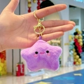 Cute purple plush star keychain with embroidered smiley face and golden metal clasp - Purple Star with Gold Clasp