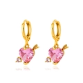 Cupid's arrow heart earrings with pink stones and gold plating on white background - KC Gold - Pink Heart Arrow Earrings