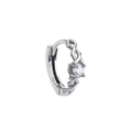 Silver stainless steel huggie earring with vintage vine texture and clear zircon stone - Single Piece / Steel Vine Zircon