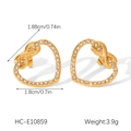 Dettaglio degli orecchini a cuore dorati con strass con indicazione di dimensioni e peso - Stile Nodo a Cuore con Strass (HC-E10859) / Oro