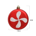 Pallina di Natale rossa opaca con spirale di glitter bianchi e tappo dorato, 9cm - Stile Ventaglio a 4 Foglie Rosso (8BC4-K261)