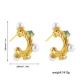 Detailed size view of gold C-shape earrings with white pearls and green square gems - Irregular Lava with Pearl & Gem (22576_1)