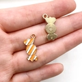 Golden candy-shaped alloy charms with orange and white enamel stripes for DIY jewelry - Yellow White Candy