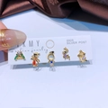 5-piece colorful zircon stud earring set with cute animal designs on a gold S925 silver post - Forest Animal Series (23051002)