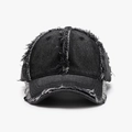 Berretto da baseball in denim nero regolabile con bordi sfilacciati e stile vintage - Nero