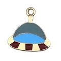 Golden UFO shaped enamel pendant accessory with grey and blue details on white background - Space Capsule 19x19mm-10834